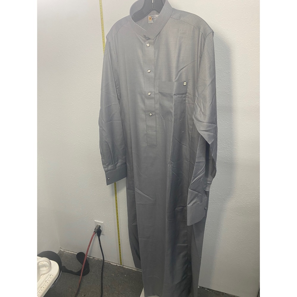 Al-Hijazi Mens Thobe Grey Long Sleeve Jubba Kandura Size 58/24 Traditional Robe